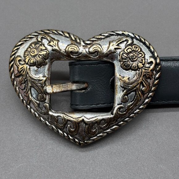 Vintage Justin Leather Western Belt Gray Heart Buckle 28 Cowhide USA 503GY - Picture 3 of 11